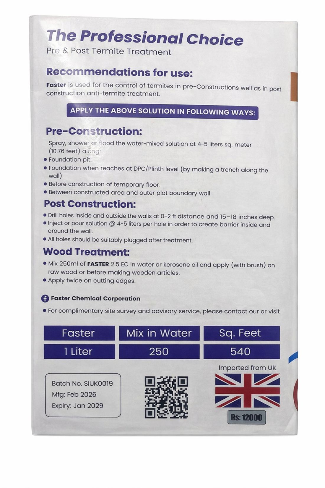Faster 25 EC usage and dilution instructions printed on packaging